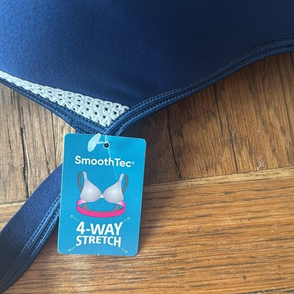 NEW HANES XXXL BLUE WHITE LACE BRA LINED WIREFREE ADJUSTABLE SMOOTHTEC - Picture 7 of 7